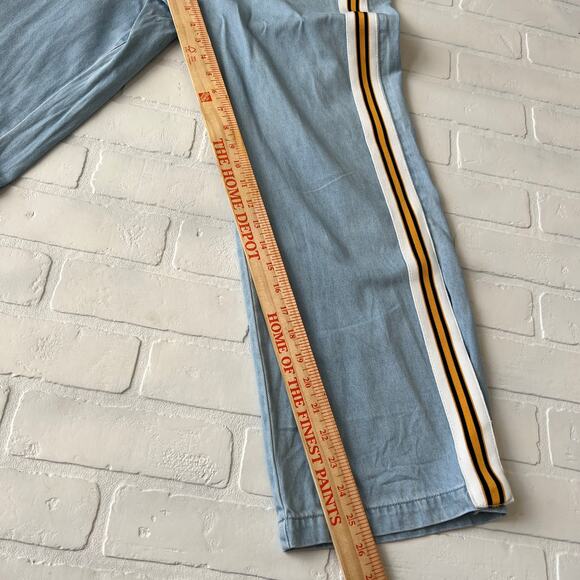 CACHE Women's Wide Leg Split Hem Vertical Stripe Light Wash Denim Jeans -sz 4 - Picture 5 of 7